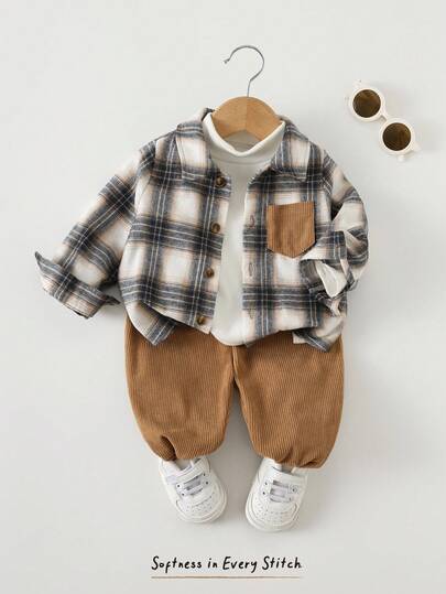 Cozy Pixies مجموعة من 2 قطعة تتكون من كارديجان بأكمام طويلة مع جيب متباين اللون والياقة المربعة للأطفال الصبيان، وبنطلون بخصر مطاطي وطول الكاحل