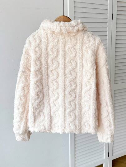 SHEIN معطف طويل الأكمام قابل للعكس بلون بيج ثابت، مناسب للارتداء اليومي الكاجوال في فصلي الخريف والشتاء، للعودة إلى المدرسة، للبنات في فصل الشتاء، للأم والابنة المتطابقة، معطف فرو أنيق للأم والابنة في فصل الخريف