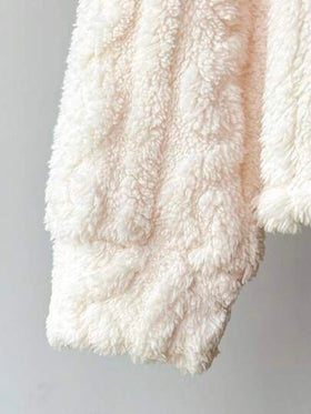 SHEIN معطف طويل الأكمام قابل للعكس بلون بيج ثابت، مناسب للارتداء اليومي الكاجوال في فصلي الخريف والشتاء، للعودة إلى المدرسة، للبنات في فصل الشتاء، للأم والابنة المتطابقة، معطف فرو أنيق للأم والابنة في فصل الخريف