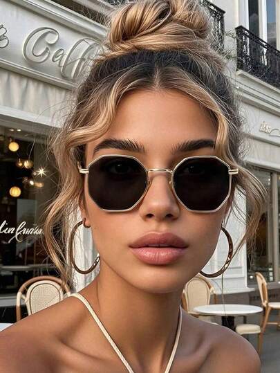 مجموعة من 2 نظارة معدنية بإطار كامل بتصميم هندسي كلاسيكي عتيق، مناسبة للأناقة الشارعية والأعمال والأزياء اليومية والعطلات (قطعتان/قطعة واحدة)