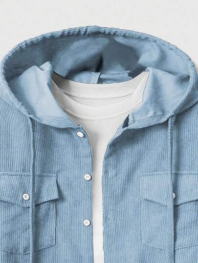 ROMWE MEN Casual معطف كاجوال بغطاء رأس بأكمام طويلة ذو لون أحادي، خريف/شتاء