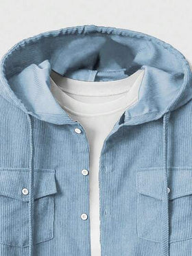 ROMWE MEN Casual معطف كاجوال بغطاء رأس بأكمام طويلة ذو لون أحادي، خريف/شتاء