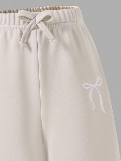 SHEIN Explorewe بنطلون ساق واسعة للفتيات مع فيونكة على الخصر وطباعة، كاجوال وريشي للعودة إلى المدرسة، خريف وشتاء