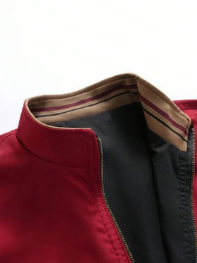 Manfinity Homme معطف رياضي طويل الأكمام للرجال للاستخدام اليومي والخارجي، معطف رجالي كاجوال للخريف، معطف أحمر قابل للعكس باللونين الأحمر والأسود، جاكيت بومبر، أزياء عيد الميلاد