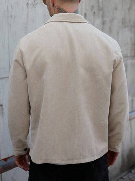 Manfinity Homme جاكيت كاجوال طويلة الأكمام للرجال بتصميم لوني وجيب واحد، جاكيت كاجوال طويلة الأكمام للرجال بأزرار معدنية وجيب أمامي بنسيج من القطيفة، جاكيت كاجوال أنيقة مناسبة للربيع والخريف