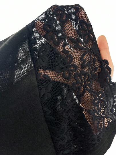 SHEIN رومبير نسائية بيجامات من الدانتيل والكشكشة على شكل فيونكة جذابة