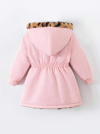 SHEIN Playful Pals معطف أنثوي للأطفال الرضع والصغار من سن 0-3 سنوات، مناسب للخريف والشتاء، مبطن بفرو صناعي قابل للعكس، بطبعة نمر وأسود سادة، متوسط الطول
