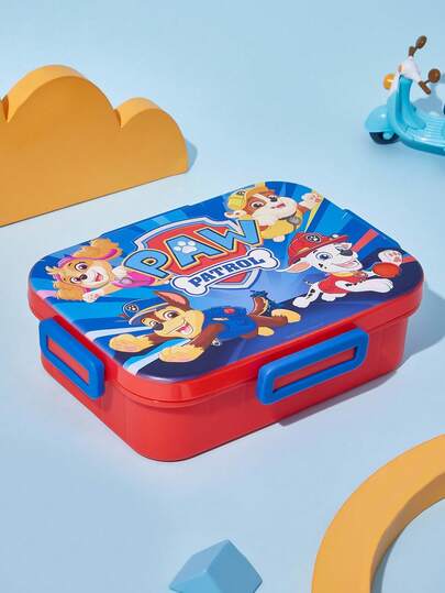 SHEIN | PAW Patrol صندوق طعام بنتو ذو 3 أقسام بنمط كرتوني مقاوم للتسرب سعة 1100 مل، متين ومقاوم للسقوط، مزود بأدوات المائدة وشوكة الطعام