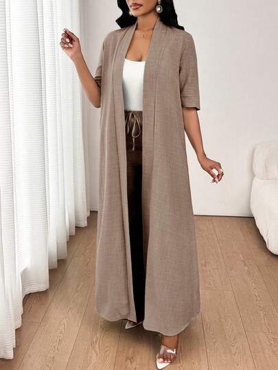 SHEIN Lady بدلة سيدات مكونة من كارديجان طويل بلون أحادي أنيق وكاجوال مناسب للذهاب للعمل والعطلات، وبنطلون مستقيم فضفاض، مناسبة لجميع الفصول