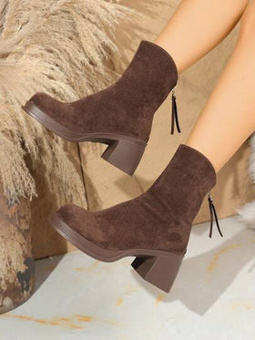بوت كاحل بكعب سميك وكتلي عصري متعدد الاستخدامات للنساء، كعب عالي، طراز رجعي مزود بسحاب خلفي، مناسبة للحفلات والمكتب والعطلات والخارج في الربيع والخريف