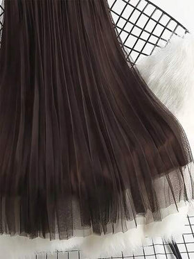 تنورة شبكية مطوية أنيقة للنساء، مناسبة للارتداء اليومي أو في المكتب، بتصميم بسيط وأنيق | تنورة شبكية من البوليستر، قطعة أساسية متعددة الاستخدامات لجميع المواسم، تنورة ربيع/صيف