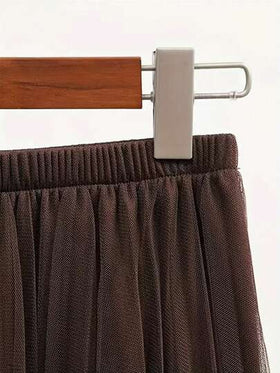 تنورة شبكية مطوية أنيقة للنساء، مناسبة للارتداء اليومي أو في المكتب، بتصميم بسيط وأنيق | تنورة شبكية من البوليستر، قطعة أساسية متعددة الاستخدامات لجميع المواسم، تنورة ربيع/صيف