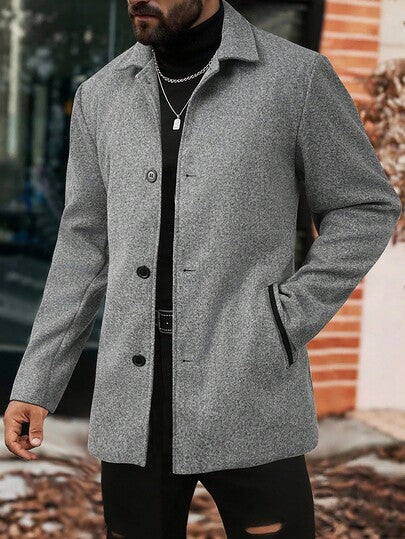 Manfinity Homme معطف طويل الأكمام كاجوال ومتعدد الاستخدامات للرجال، خريف/شتاء، رمادي