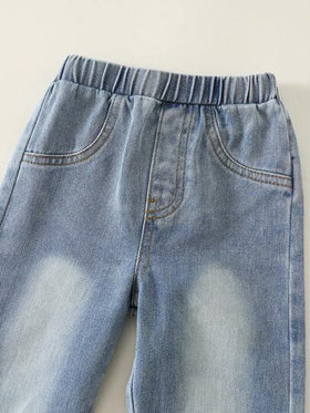 SHEIN مجموعة بنطلون جينز وجاكيت بقلنسوة ذو أكمام طويلة من الكوردروي بلونين متباينين للأطفال الصغار/البنات، ملابس مريحة متعددة الاستخدامات بأسلوب كاجوال أساسي، مناسبة للارتداء داخل المنزل والخارج، اليومي، الرياضة، الحفلات، التصوير، المناسبات مثل عيد الميلا