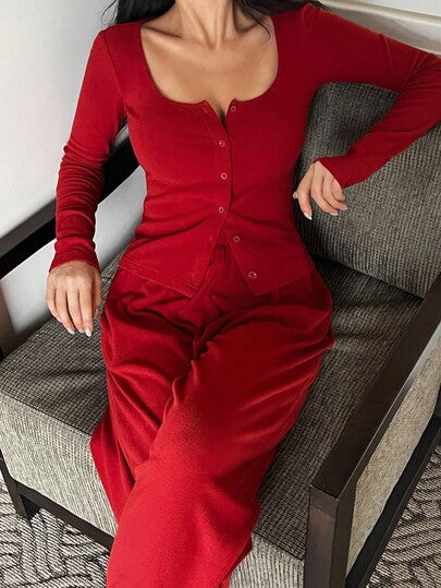 DAZY طقم ملابس علوية مضفرة من الفليس وبنطلون بيجاما فضفاض للنساء، ملابس منزلية مريحة للخريف والشتاء رمضان