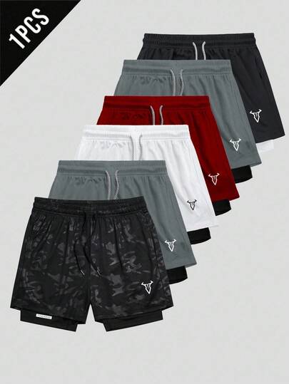 Manfinity Sport Corelite شورتات رياضية للرجال مطبوعة برسمة الثور مع خصر مربوط بحبل