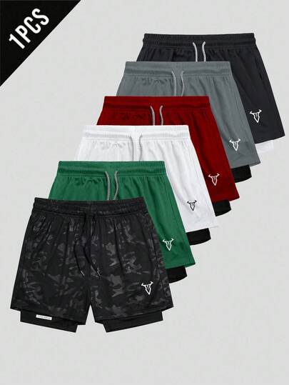 Manfinity Sport Corelite شورتات رياضية للرجال مطبوعة برسمة الثور مع خصر مربوط بحبل