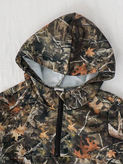 SHEIN مجموعة جاكيت كاجوال ذات طوق عالي مطبوع عليها حرف بني وبنطلون جوجر للأطفال الصبيان/البنات، بطراز كلاسيكي عصري، مناسبة للربيع/الخريف، قطعتان/مجموعة