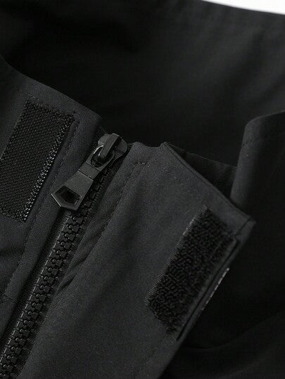 Aesthetic Post معطف رجالي كاجوال طويل الأكمام متعدد الاستخدامات، ذو طوق عالي، طباعة كبيرة، بأسلوب شبابي، جيوب كبيرة، معطف خريفي/شتوي سحاب، معطف رياضي، معطف ملابس الشارع، معطف تكنولوجيا الملابس