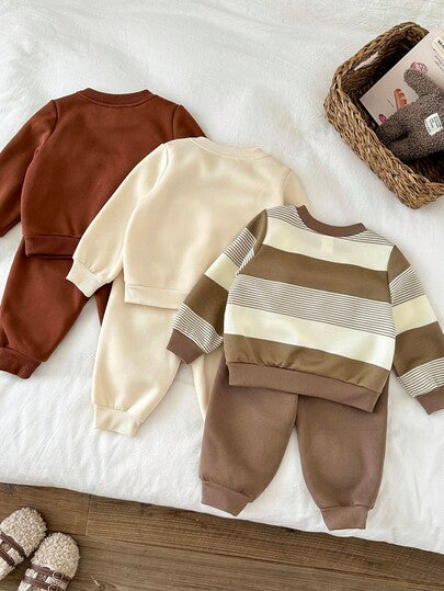 LMoss Kids مجموعة 6 قطع من البلوزة والبنطلون المحبوك للأطفال الصبيان بخطوط ملونة، ملابس شتوية للأطفال، ملابس خريفية للأطفال، ملابس شتوية للأطفال، طقم شتوي، أكمام طويلة