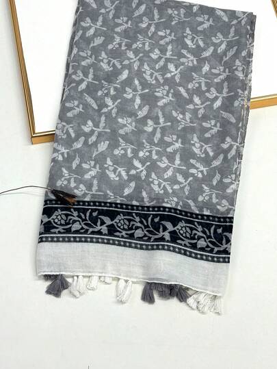 وشاح مطبوع بسيط، شال خفيف ومنفذ للهواء مع شرابات، تصميم أنيق وعصري للنساء، وشاح حرير متعدد الاستخدامات للربيع/الصيف، غطاء للحماية من الشمس في الخارج، وشاح للرأس مع الفستان