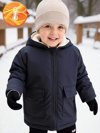 Genkimix Kids 1 قطعة جاكيت كاجوال مقنعة للأولاد الصغار، باللون الأزرق الكحلي مع قماش الفليس البيج، بجيب أمامي، أكمام طويلة، أنيقة وجذابة للأولاد من عمر 4-7 سنوات للارتداء اليومي العادي