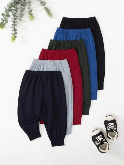 SHEIN Playful Pals 6 قطع بنطلونات رياضية كاجوال بطراز الشارع للأولاد، قماش ناعم ومريح، مناسبة للارتداء اليومي، المدرسة، الجامعة وأسلوب الخريف/الشتاء الكوليجي