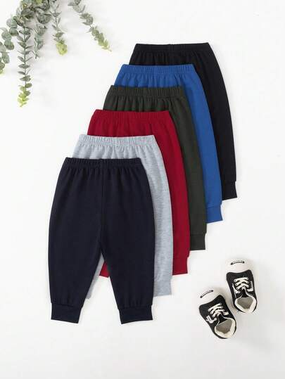 SHEIN Playful Pals 6 قطع بنطلونات رياضية كاجوال بطراز الشارع للأولاد، قماش ناعم ومريح، مناسبة للارتداء اليومي، المدرسة، الجامعة وأسلوب الخريف/الشتاء الكوليجي