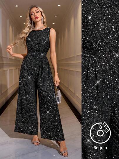 SHEIN Clasi جمبسوت نسائية أنيقة بظهر مكشوف، قصة فضفاضة، مطبوعة بألوان متباينة