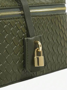 SHEIN SXY حقائب يد للسيدات، حقائب منسوجة، عصرية، بسيطة، أنيقة، متعددة الاستخدامات، كلاسيكية، مصنوعة من جلد PU المنسوج، حقيبة حمراء، زينة قفل معدني، للتنقل والمكتب والمواعيد والاستخدام اليومي والتسوق وتناول الشاي بعد الظهر