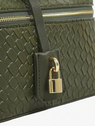 SHEIN SXY حقائب يد للسيدات، حقائب منسوجة، عصرية، بسيطة، أنيقة، متعددة الاستخدامات، كلاسيكية، مصنوعة من جلد PU المنسوج، حقيبة حمراء، زينة قفل معدني، للتنقل والمكتب والمواعيد والاستخدام اليومي والتسوق وتناول الشاي بعد الظهر