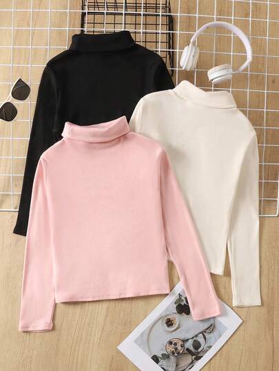 SHEIN 3 قطع بلوزات كاجوال للفتيات المراهقات بياقة منحرفة وأكمام طويلة، مناسبة للارتداء في المنزل والخارج