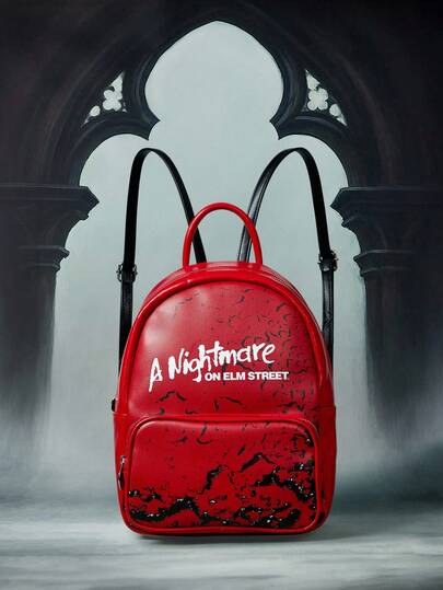 A Nightmare on Elm Street X ROMWE حقيبة ظهر نسائية بطباعة جرافيتي الرجعية ذات رسومات حرفية