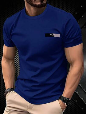 Manfinity Homme ملابس علوية تي شيرت قصير الأكمام بتصميم بسيط مع شعار النورس، ملابس علوية رجالي قصير الأكمام متعدد الاستخدامات وبتصميم بسيط
