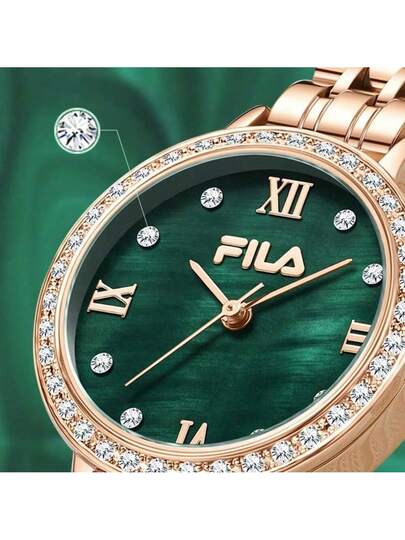 ساعة كوارتز فاخرة للسيدات من FILA - إطار بلوري لامع، وجه من اللؤلؤ وسوار من الصلب | هدية فاخرة للمرأة