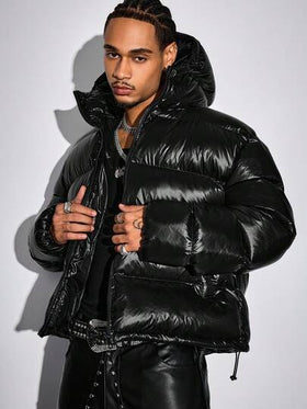 ROMWE MEN Casual معاطف شتوية كاجوال دافئة بأكمام راجلان وقلنسوة للرجال، للموسم الانتقالي