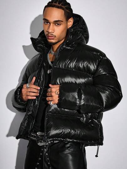 ROMWE MEN Casual معاطف شتوية كاجوال دافئة بأكمام راجلان وقلنسوة للرجال، للموسم الانتقالي