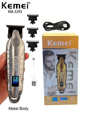 Kemei ماكينة حلاقة شعر احترافية، ماكينة قص شعر معدنية للرجال بشفرة على شكل T، ماكينة قص صفر ملم للنحت والتشكيل KM-2293، هدية عيد ميلاد للرجال