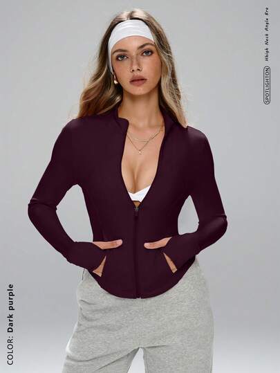 FWH جاكيت رياضي للنساء بتصميم عصري، ذو ياقة صغيرة، مناسب للركض والرياضة والتمارين اليوغا، بنمط كاجوال، من قماش مريح ومطاطي، يشكل الخصر بشكل جميل، متعدد الاستخدامات، بأكمام طويلة، مناسب للربيع، ويوفر حماية من أشعة الشمس
