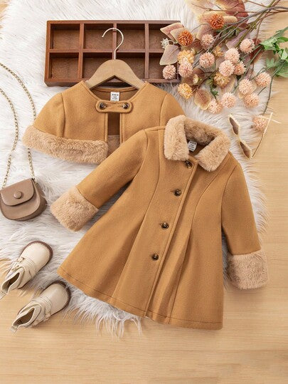 SHEIN طقم كارديجان طويل وشال أنيق للبنات الصغار، خريف/شتاء