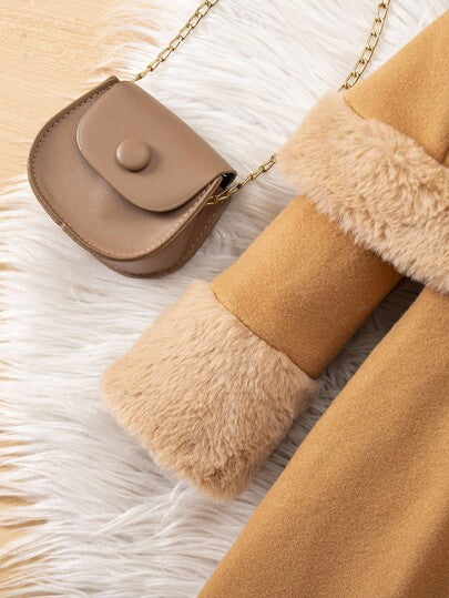 SHEIN طقم كارديجان طويل وشال أنيق للبنات الصغار، خريف/شتاء