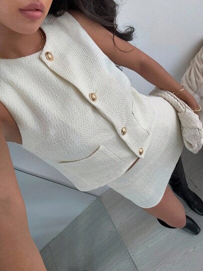 SHEIN EZwear بدلة مضفرة بيضاء مناسبة للنساء، ملابس مكتبية
