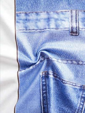 SHEIN 2 قطعة طقم للأطفال الرضع البنين/البنات مكون من بلوزة كلاسيكية مزدوجة الطبقة مبطنة مع جيب وبنطلون مطبوع بتأثير الجينز في طراز بريطاني قديم بالأزرق والأبيض، ملابس كاجوال مناسبة للمنزل/الخروج في فصل الخريف/الشتاء