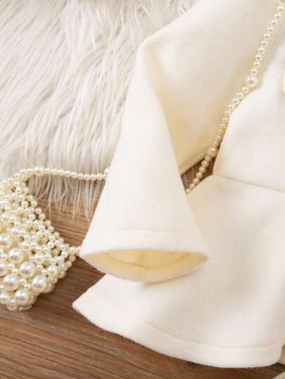 SHEIN طقم جاكيت أنيقة ذات حافة مكشكشة من التويد وشورت للبنات الصغار