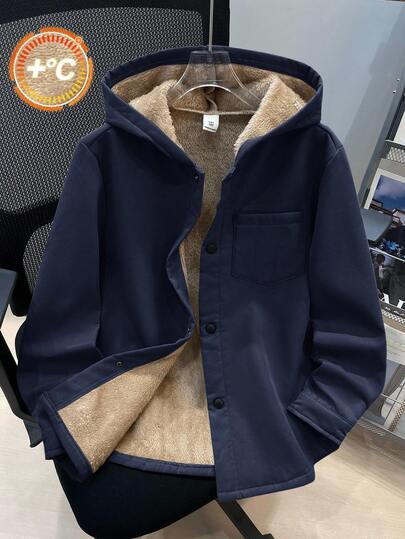 SHEIN معطف سميك مبطن حراريًا مع غطاء رأس للأولاد الصغار، مناسب للارتداء اليومي والمرونة، مناسب للمدرسة والحديقة والشاطئ وأعياد الميلاد، للاستخدام في الربيع والصيف والخريف والشتاء