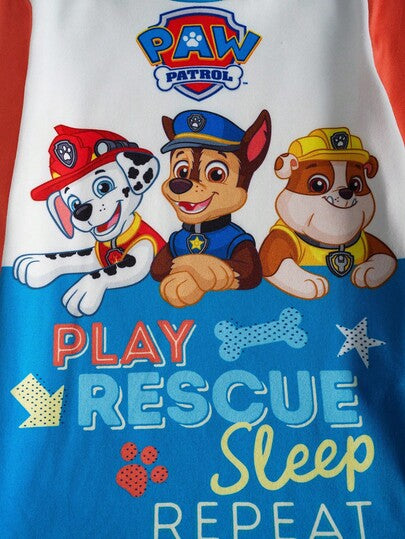 SHEIN | PAW Patrol بيجامة طفل صبي مكونة من ملابس علوية كم طويل وبنطلون مع طباعة كرتونية لجرو ملون، مناسبة للخريف والشتاء