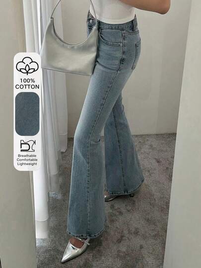DAZY جينز نسائي أنيق ذو تصميم ضيق وقصة واسعة من أسفل وجودة مرنة ، مناسب لجميع المواسم