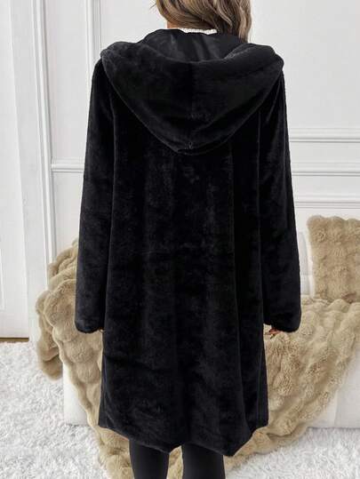 SHEIN Clasi معطف نسائي طويل الأكمام فضفاض من الفرو الصناعي بلون واحد، للخريف والشتاء