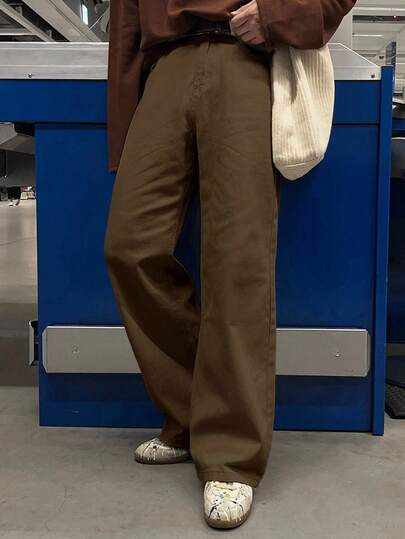 DAZY بنطلون جينز رجالي بلون أحادي مستقيم فضفاض عصري، خريف