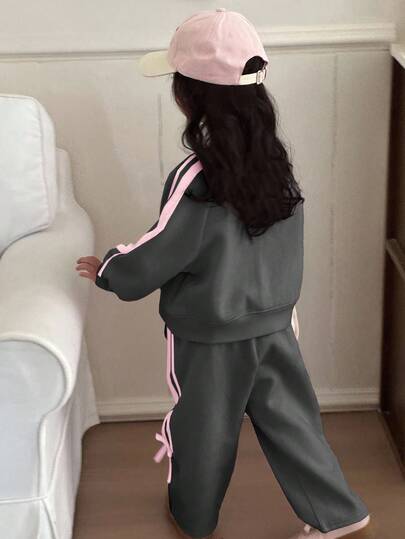 Dazy Kids مجموعة تريكو سترة بياقة مستديرة 2قطعة/مجموعة للفتاة للموسم الانتقالي